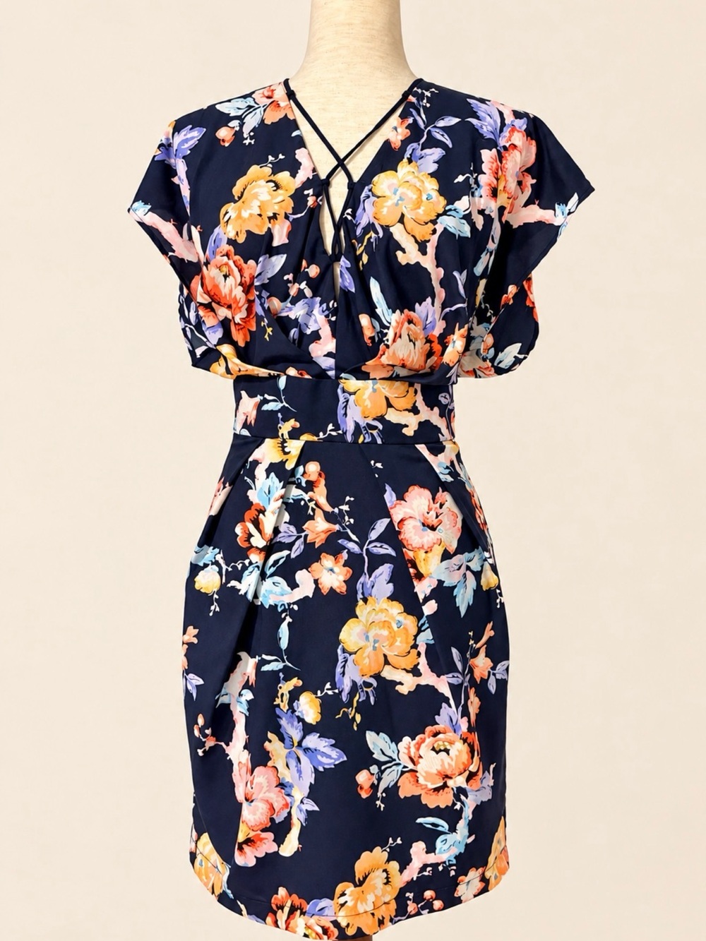 Adelyn Rae Navy Floral V-Neck Mini Dress
